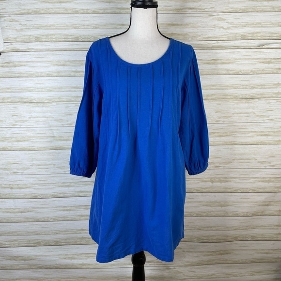 Soft Surroundings Blue Pleated Cotton Long Sleeve Peasant Style Tunic - Picture 1 of 5